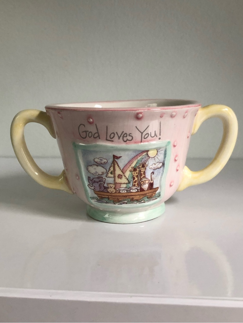 Vintage Y2K God Loves You Noah’s Ark Pastel Two-Handled Decorative Cup - Picture 3 of 12
